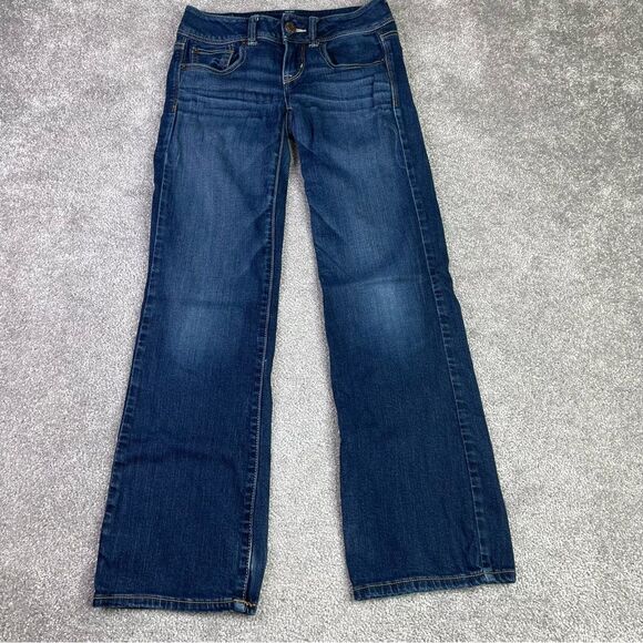 American Eagle Slim Boot Jeans Women’s 2 Short Blue Low Rise Dark Denim Stretch - Picture 1 of 11